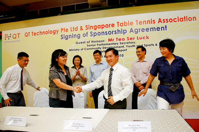QT Technology Pte Ltd (QT) Signs Three Year Sponsorship Deal With The Singapore Table Tennis Association (STTA)