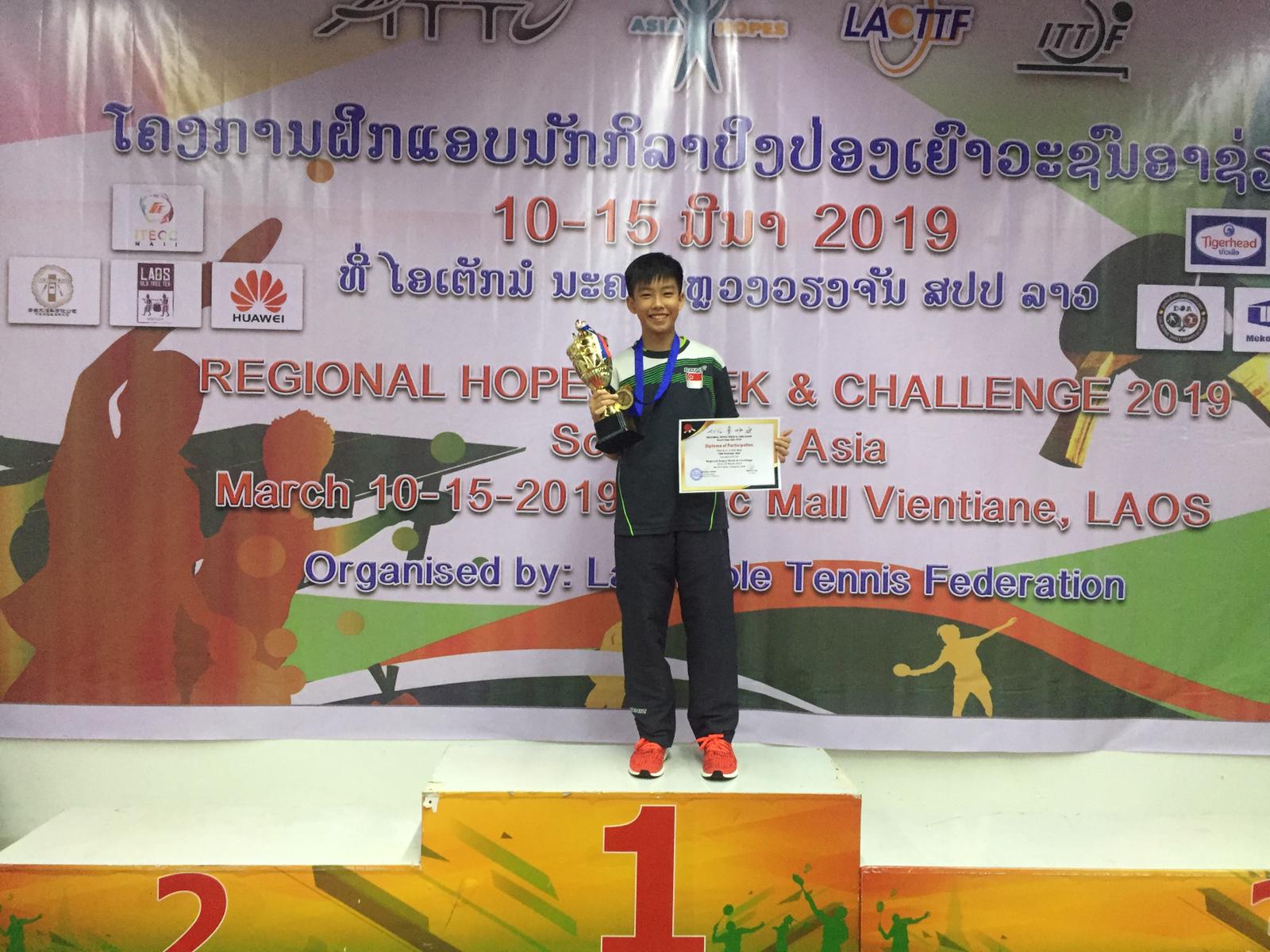 Victory at the Regional Hopes Week (South East Asia), 10 to 15 March 2019, Vietiane Laos 
