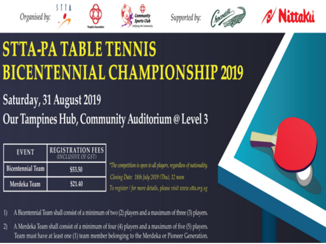 STTA-PA Table Tennis Bicentennial Championships 2019 in celebration of Singapore Bicentennial